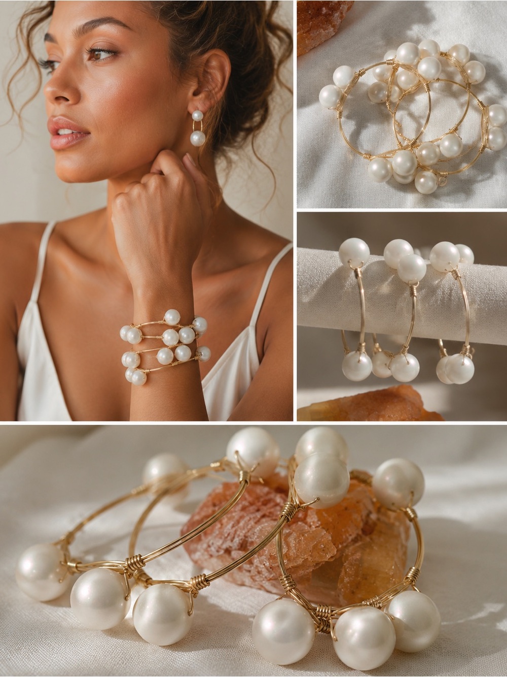 Bourbon and Bowties Pearl and Gold Bracelet set of 3